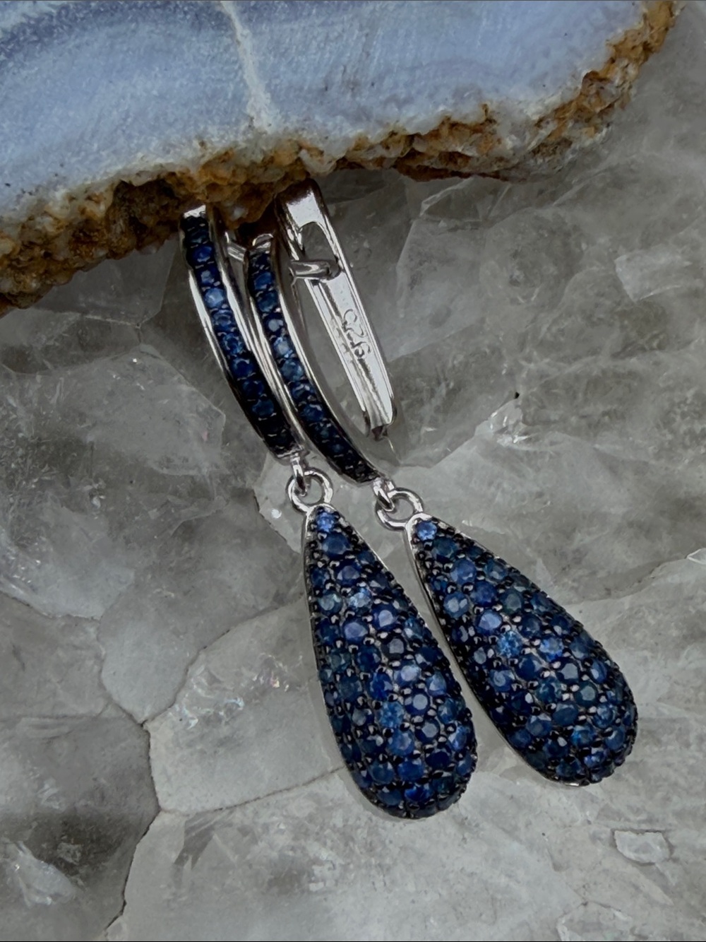 Sapphire 925 Sterling Silver Teardrop Drop Earrings